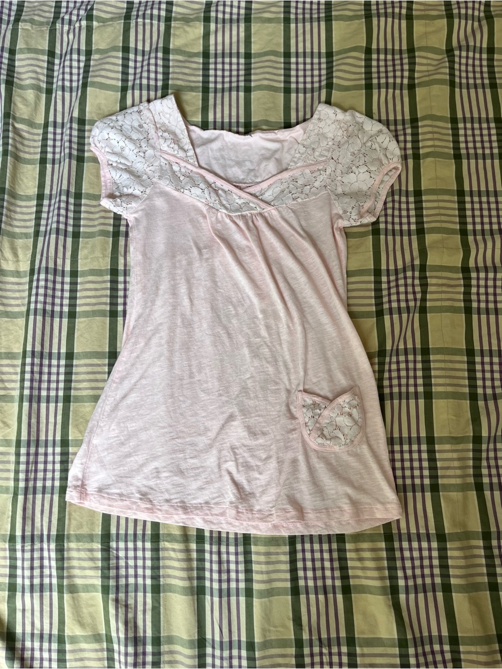 Max Brand Light Pink Lace Trim Short Sleeve Tunic Top